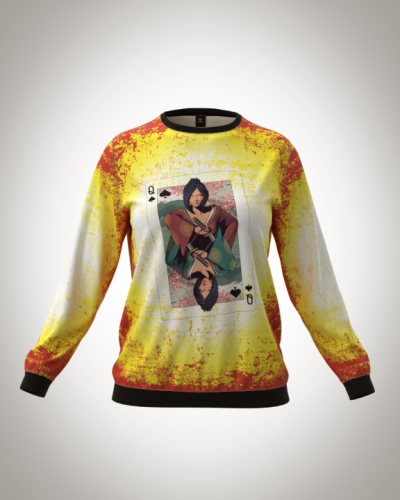 Свитшот  женский "Карта гейши в закате" классический 3D, с круглым воротом