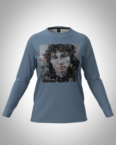 Лонгслив женский "Виктор Цой на голубом" классический 3D, туника, футболка с длинным рукавом