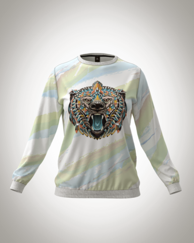 Свитшот  женский "Медведь маска индейцев" классический 3D, с круглым воротом