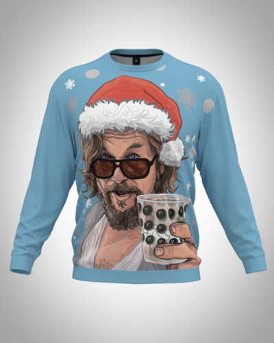 Свитшот  мужской "Новогодний Лебовский" классический 3D, с круглым воротом