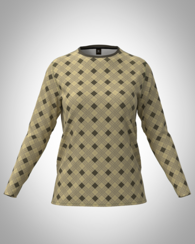 Лонгслив женский "Клетка беж" классический 3D, туника, футболка с длинным рукавом