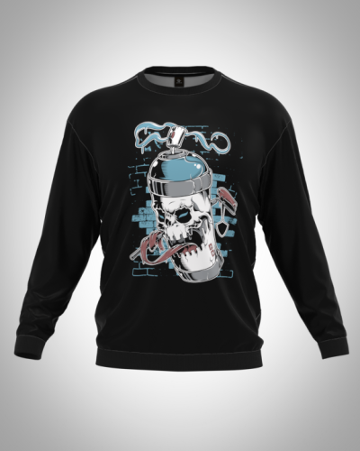 Свитшот  мужской "Компьютерный череп" классический 3D, с круглым воротом