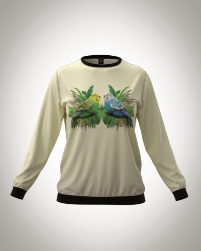 Свитшот  женский "Попугаи" классический 3D, с круглым воротом