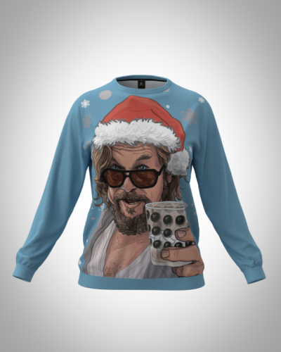 Свитшот  женский "Новогодний Лебовский" классический 3D, с круглым воротом