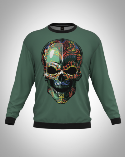 Свитшот  мужской "Череп на день Мертвых" классический 3D, с круглым воротом