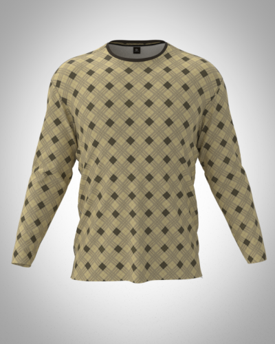 Лонгслив мужской "Клетка беж" классический 3D, футболка с длинным рукавом