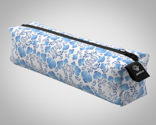 Пенал 20*5*5см "Гжель цветы колейдоскоп" школьный, удобный, на молнии 