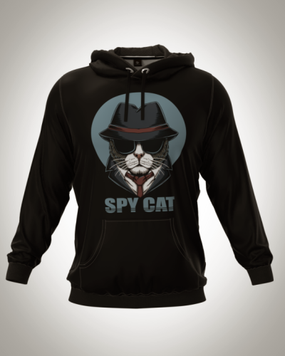 Толстовка мужская "Гангстер кот /spy cat" классическая 3D, с капюшоном, большим карманом кенгуру