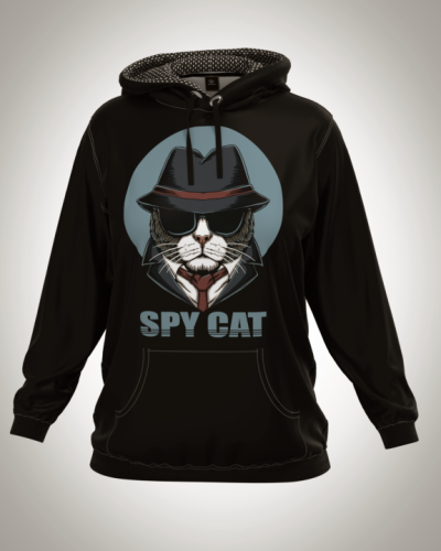 Толстовка женская "Гангстер кот /spy cat" классическая 3D, с капюшоном, большим карманом кенгуру