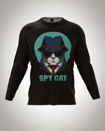 Лонгслив мужской "Ганстер кот/ spy cat" классический 3D, футболка с длинным рукавом