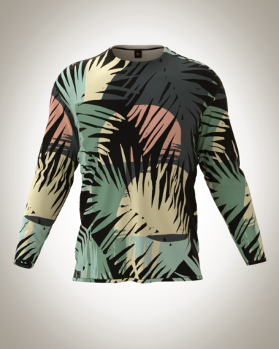 Лонгслив мужской "тропики на закате" классический 3D, футболка с длинным рукавом