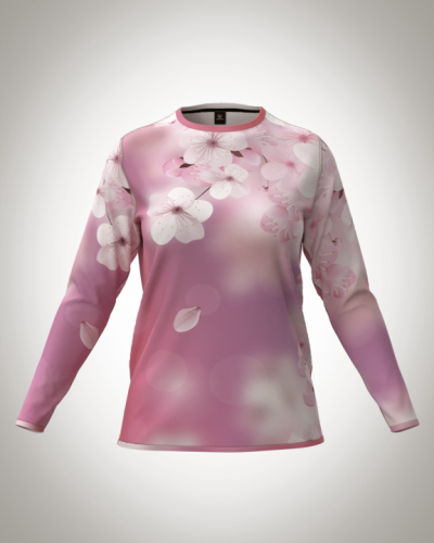 Лонгслив женский "цветы вишни" классический 3D, туника, футболка с длинным рукавом