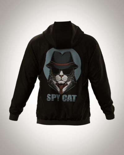 Толстовка мужская на молнии "Гангстер кот /spy cat" классическая 3D, с капюшоном, двумя карманами