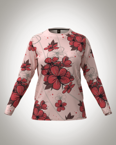 Лонгслив женский "цветы на розовом" классический 3D, туника, футболка с длинным рукавом