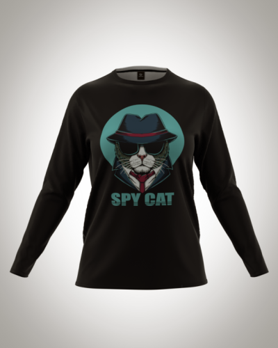Лонгслив женский "Ганстер кот/ spy cat" классический 3D, туника, футболка с длинным рукавом