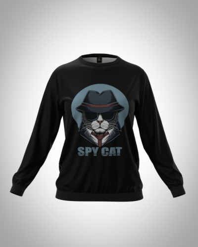 Свитшот  женский "Ганстер кот / spy cat" классический 3D, с круглым воротом