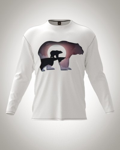 Лонгслив мужской "Медведь в полнолунье" классический 3D, футболка с длинным рукавом