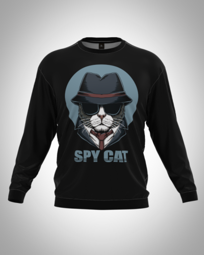 Свитшот  мужской "Гангстер кот / spy cat" классический 3D, с круглым воротом